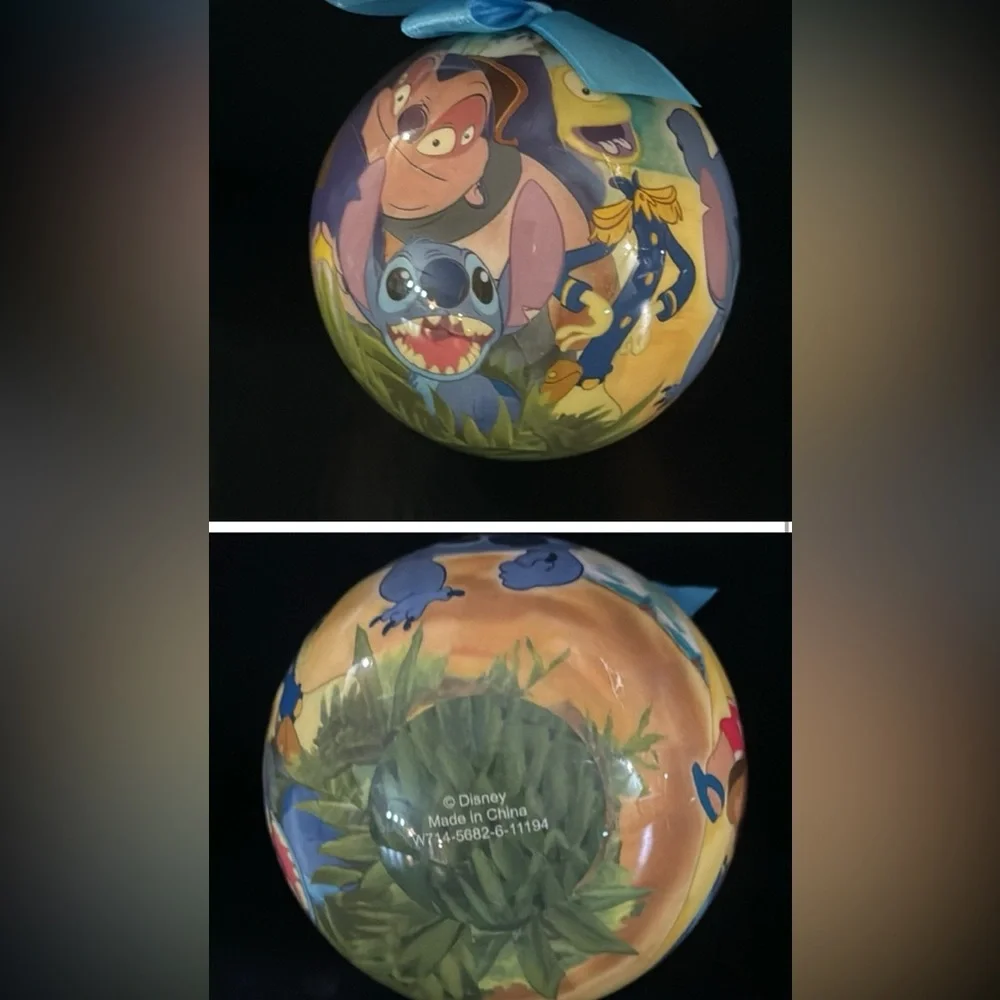 LOT of 7 Disney Store Christmas ball ornament shatterproof round Xmas lilo pooh